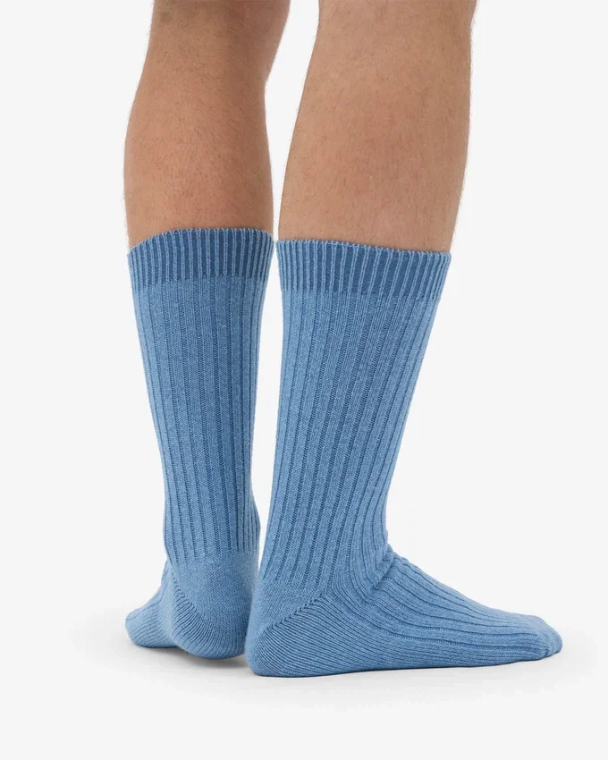 Chaussettes en laine mérinos mélangée - Bleu bord de mer