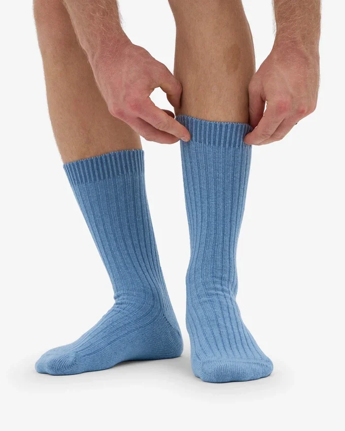 Chaussettes en laine mérinos mélangée - Bleu bord de mer