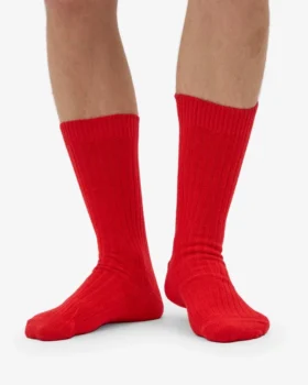 Chaussettes en laine mérinos mélangée – Rouge mandarine