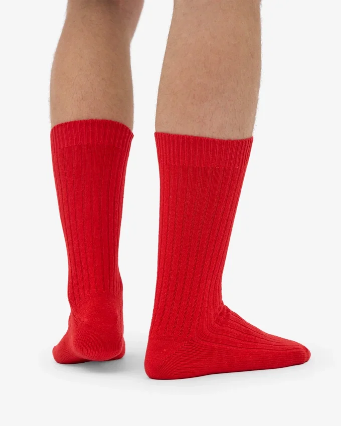 Chaussettes en laine mérinos mélangée - Rouge mandarine