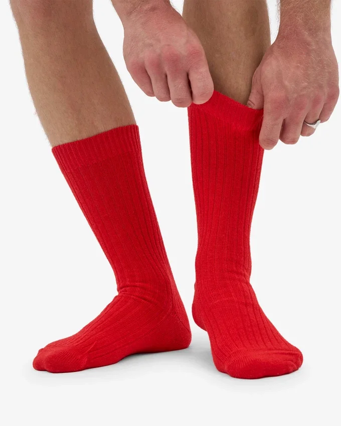 Chaussettes en laine mérinos mélangée - Rouge mandarine