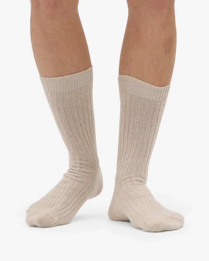 Chaussettes en mélange de laine mérinos - Blanc ivoire