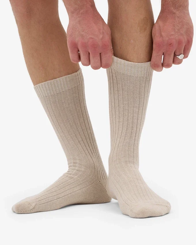 Chaussettes en mélange de laine mérinos - Blanc ivoire