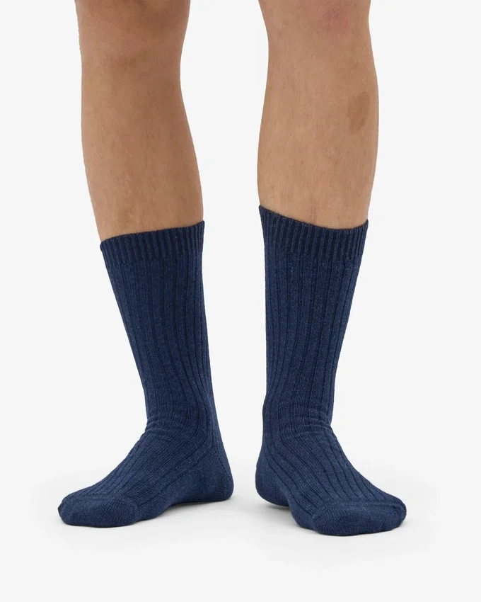 Chaussettes en mélange de laine mérinos - Bleu marine