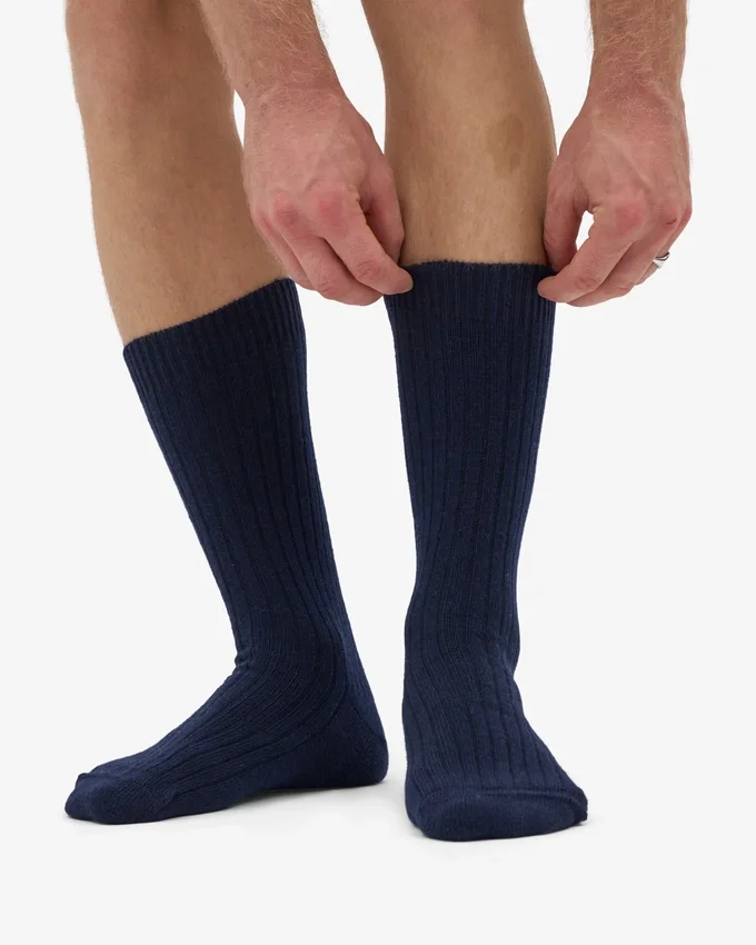 Chaussettes en mélange de laine mérinos - Bleu marine