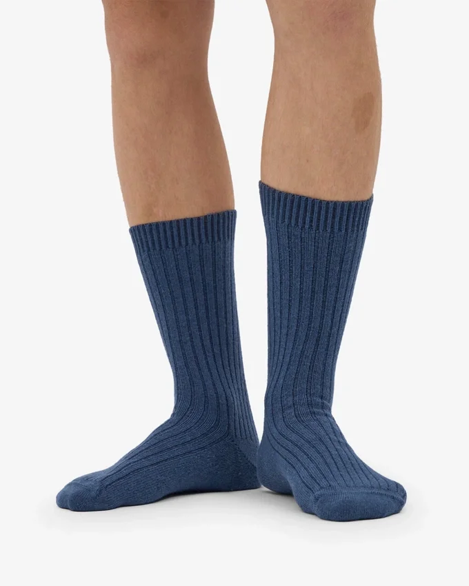 Chaussettes en mélange de laine mérinos - Bleu pétrole