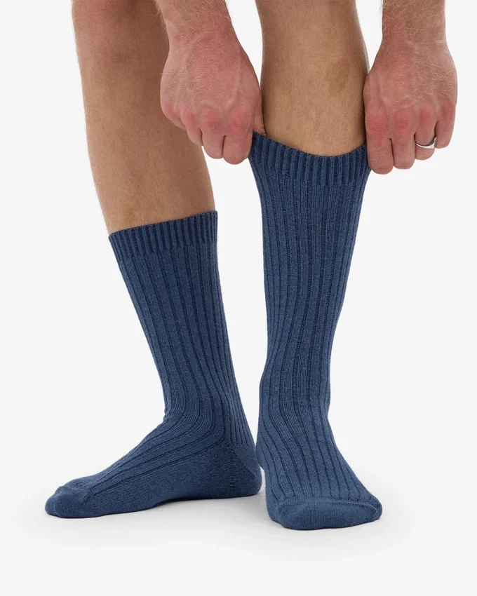 Chaussettes en mélange de laine mérinos - Bleu pétrole