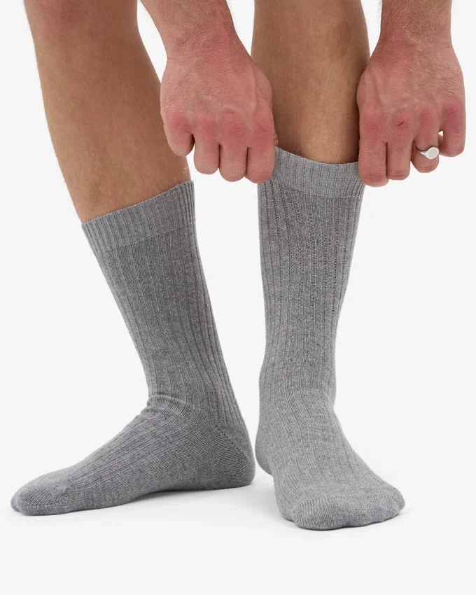 Chaussettes en mélange de laine mérinos - Gris chiné