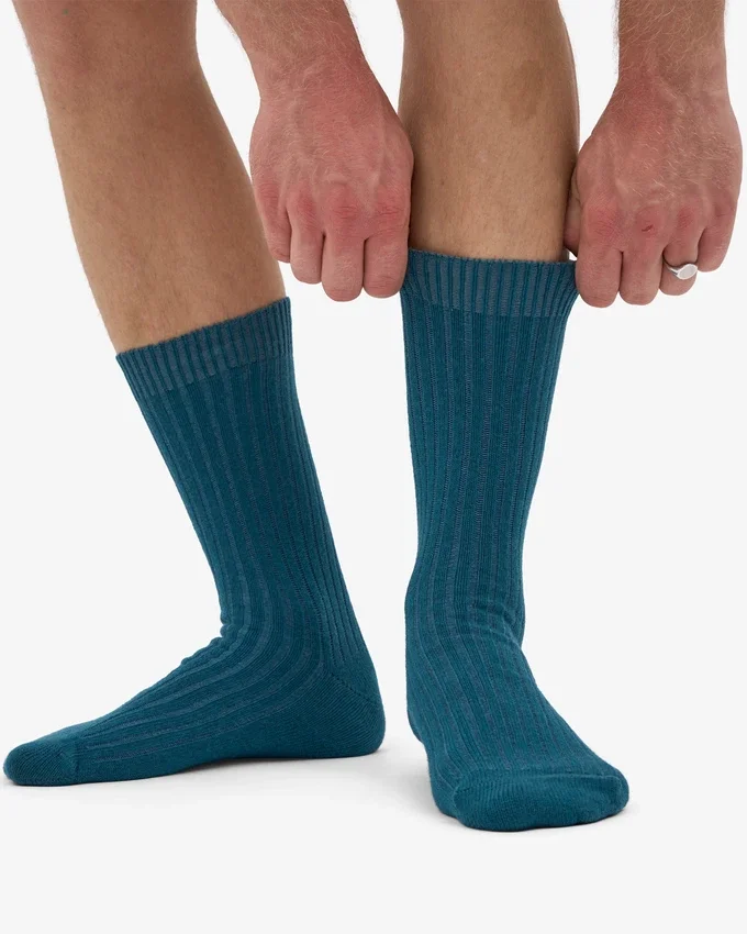 Chaussettes en mélange de laine mérinos - Vert océan