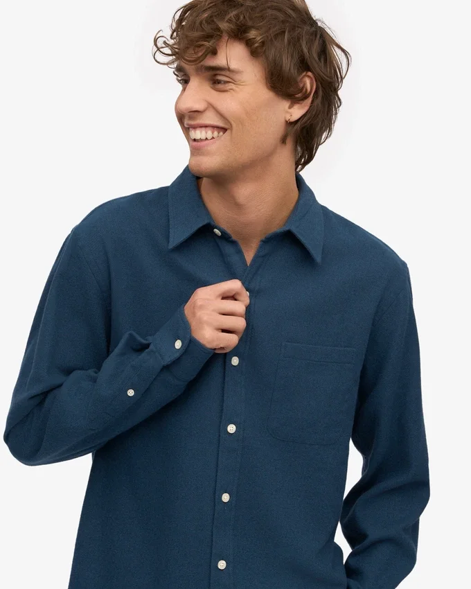 Chemise en flanelle bio - Bleu pétrole