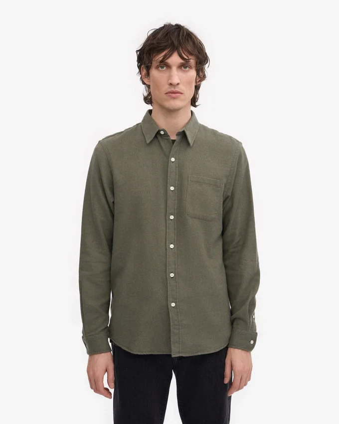Chemise en flanelle bio - Olive poussiéreuse