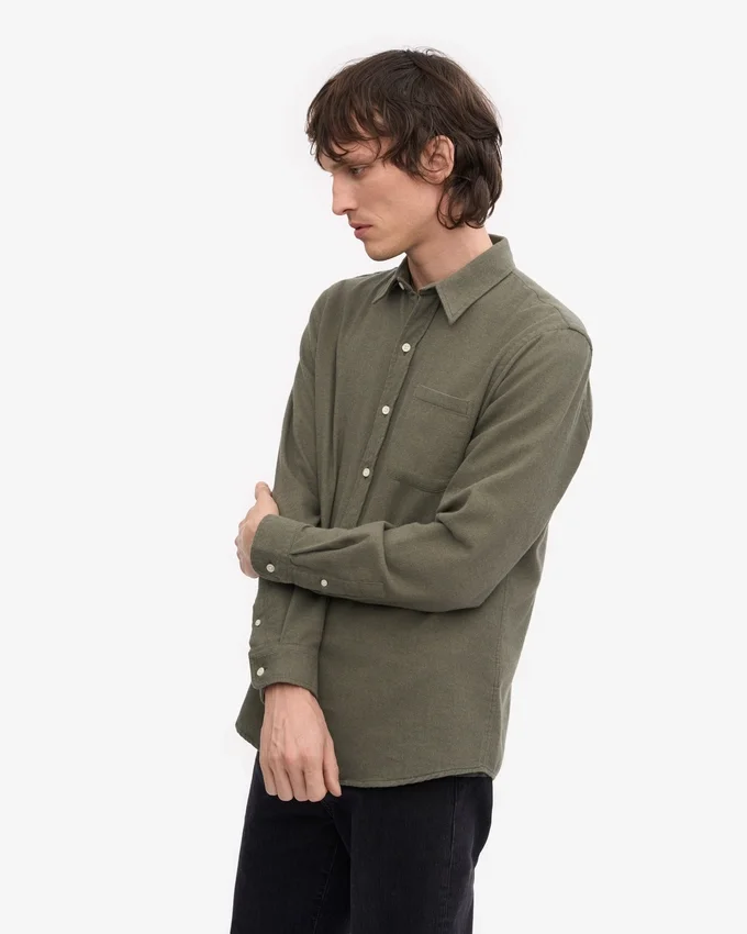 Chemise en flanelle bio - Olive poussiéreuse