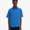 Chemise en lin à manches courtes - Bleu Pacifique