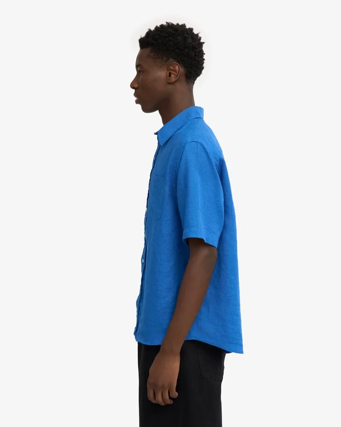 Chemise en lin à manches courtes - Bleu Pacifique