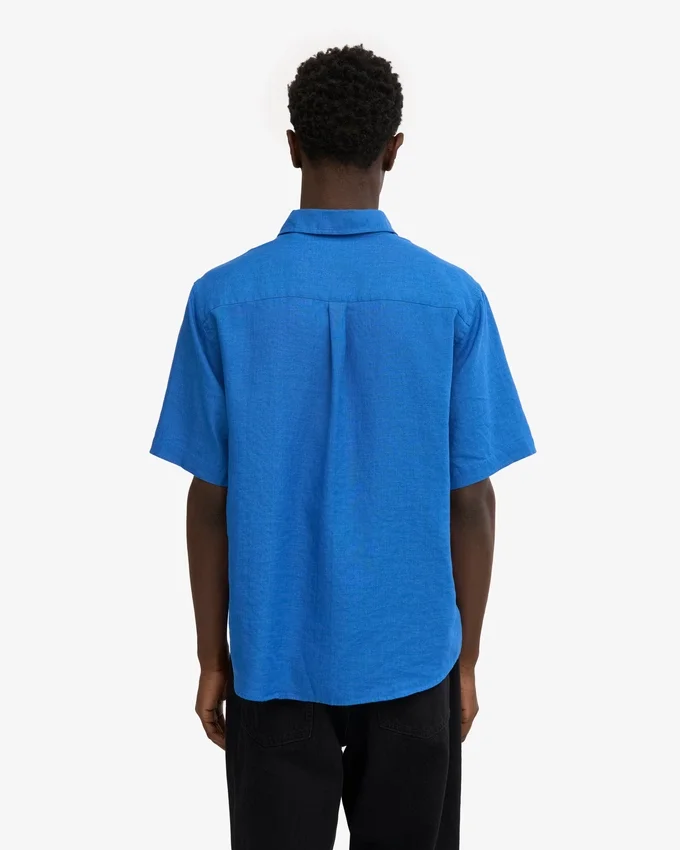 Chemise en lin à manches courtes - Bleu Pacifique