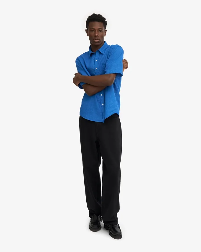 Chemise en lin à manches courtes - Bleu Pacifique