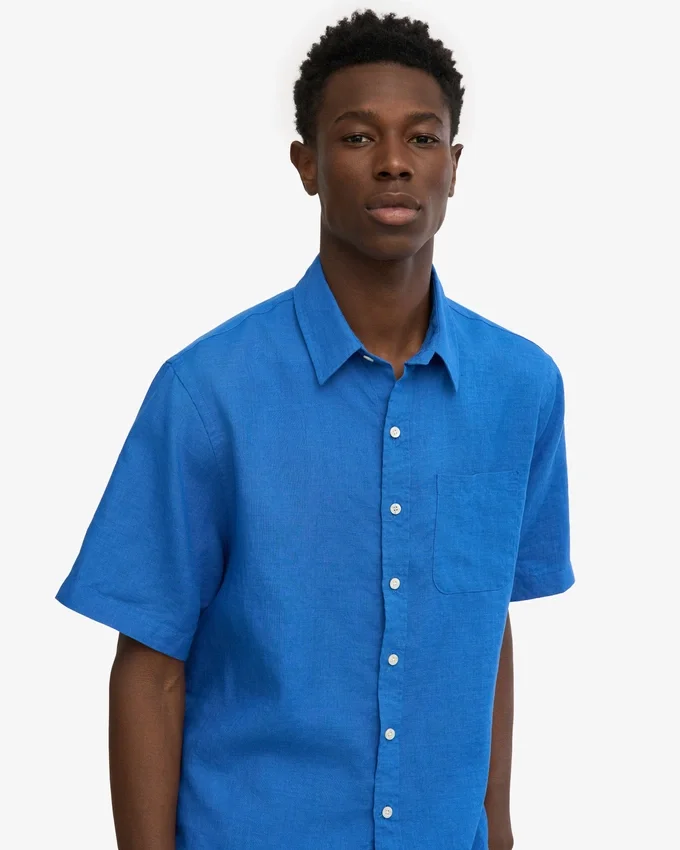 Chemise en lin à manches courtes - Bleu Pacifique