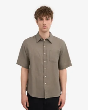 Chemise en lin à manches courtes – Olive poussiéreux