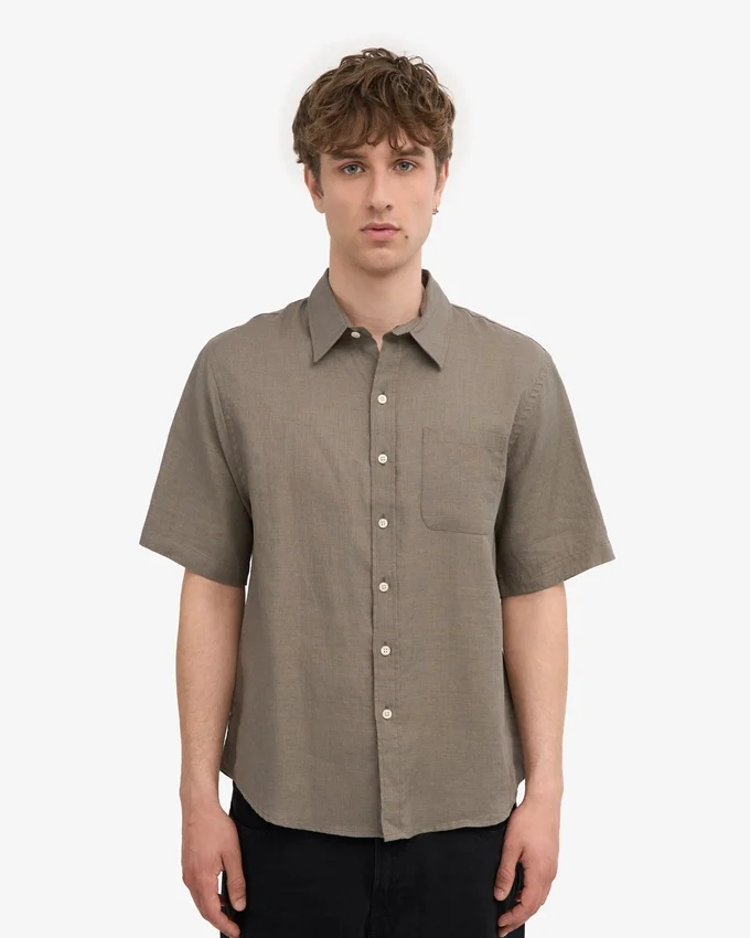 Chemise en lin à manches courtes - Olive poussiéreux