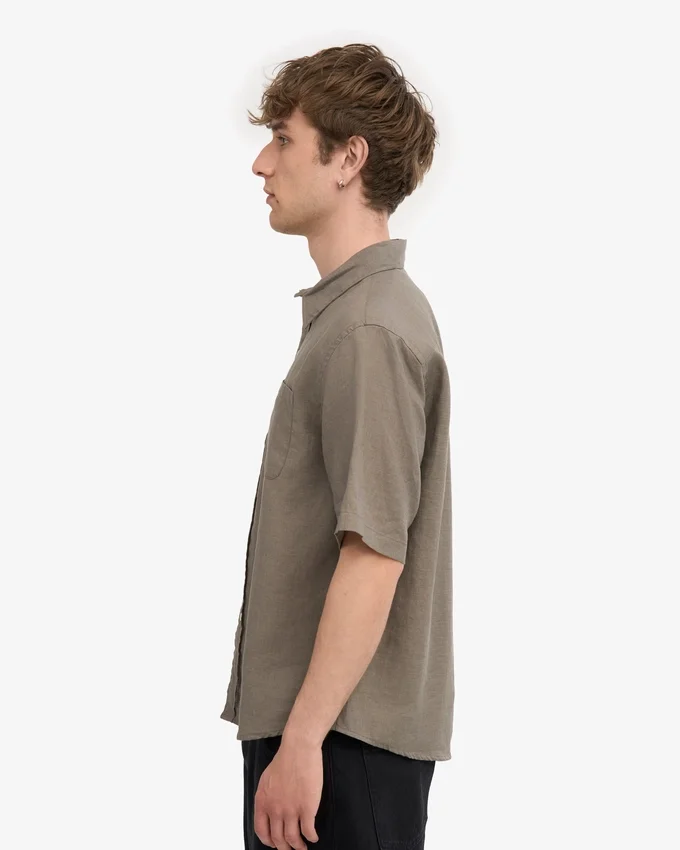 Chemise en lin à manches courtes - Olive poussiéreux