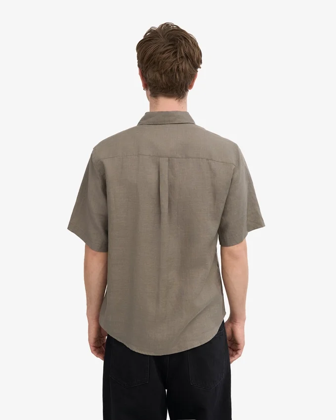 Chemise en lin à manches courtes - Olive poussiéreux