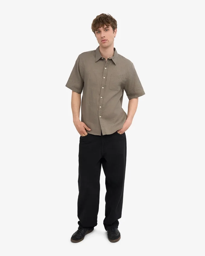 Chemise en lin à manches courtes - Olive poussiéreux