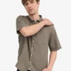 Chemise en lin à manches courtes - Olive poussiéreux