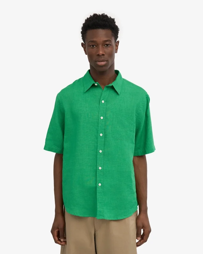 Chemise en lin à manches courtes - Vert Kelly