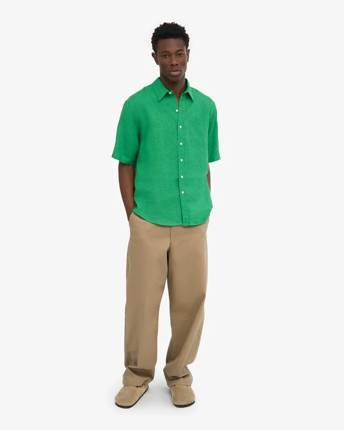 Chemise en lin à manches courtes - Vert Kelly
