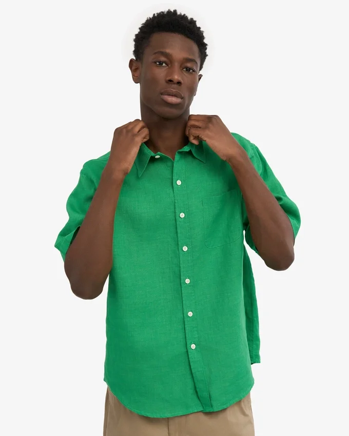 Chemise en lin à manches courtes - Vert Kelly
