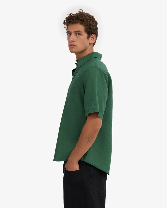 Chemise en lin à manches courtes - Vert émeraude