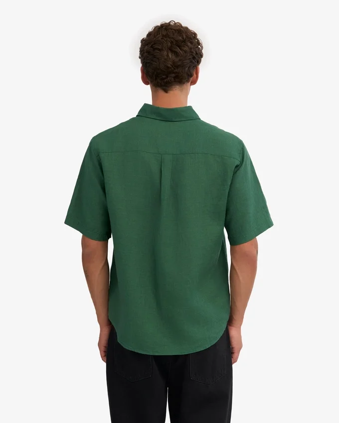 Chemise en lin à manches courtes - Vert émeraude
