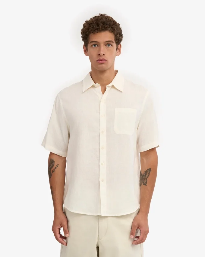 Chemise à manches courtes en lin - Blanc ivoire