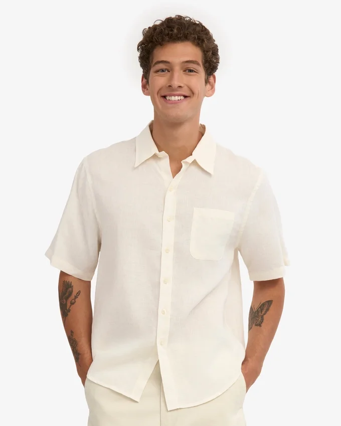 Chemise à manches courtes en lin - Blanc ivoire