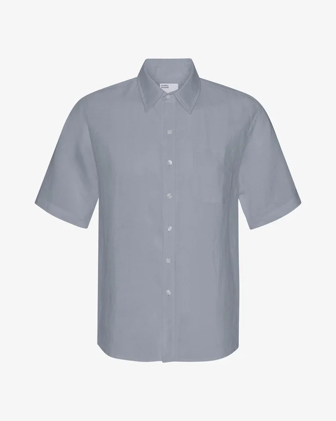 Chemise à manches courtes en lin - Bleu acier