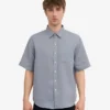 Chemise à manches courtes en lin - Bleu acier