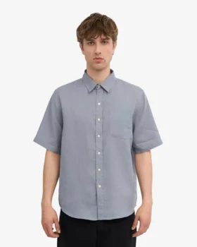 Chemise à manches courtes en lin – Bleu acier