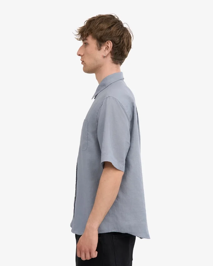 Chemise à manches courtes en lin - Bleu acier
