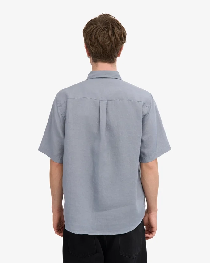 Chemise à manches courtes en lin - Bleu acier