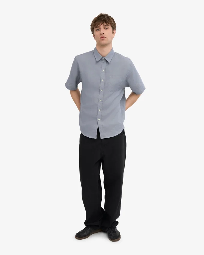 Chemise à manches courtes en lin - Bleu acier