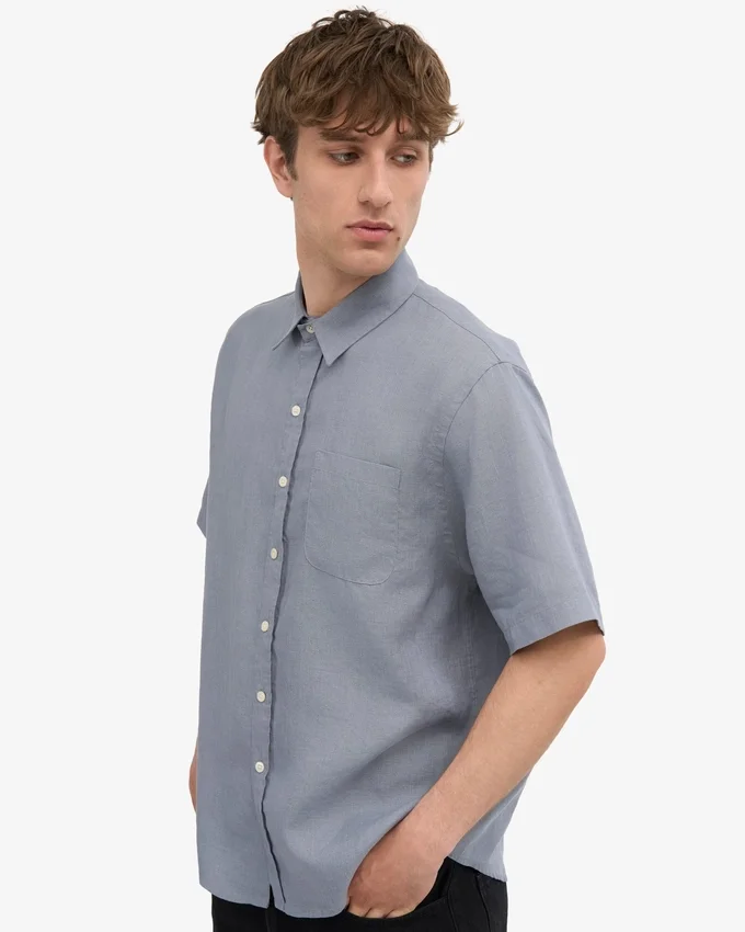 Chemise à manches courtes en lin - Bleu acier