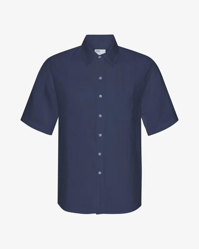 Chemise à manches courtes en lin - Bleu marine