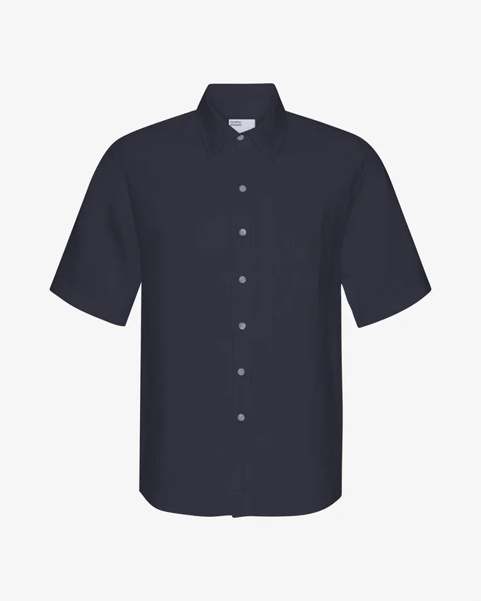 Chemise à manches courtes en lin - Bleu marine