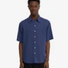 Chemise à manches courtes en lin - Bleu marine
