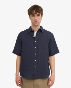 Chemise à manches courtes en lin – Bleu marine
