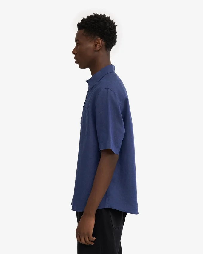 Chemise à manches courtes en lin - Bleu marine