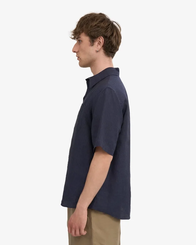 Chemise à manches courtes en lin - Bleu marine