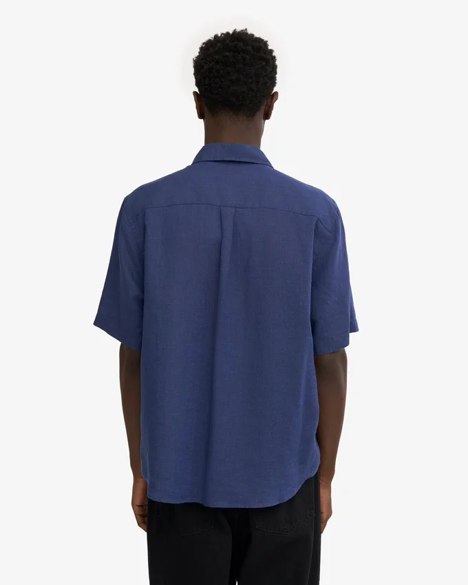 Chemise à manches courtes en lin - Bleu marine