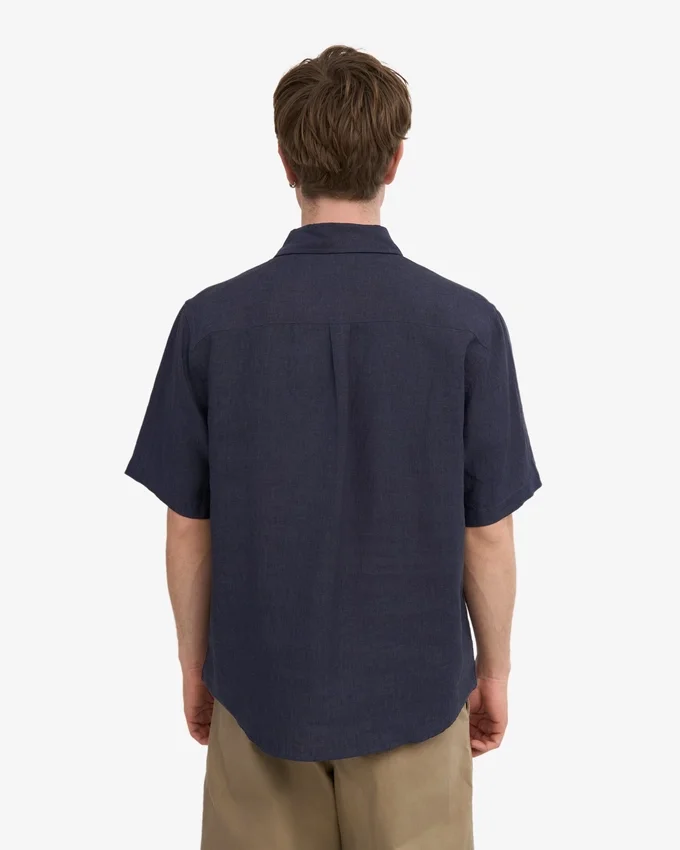 Chemise à manches courtes en lin - Bleu marine