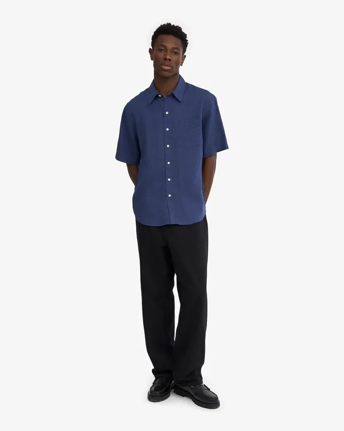 Chemise à manches courtes en lin - Bleu marine